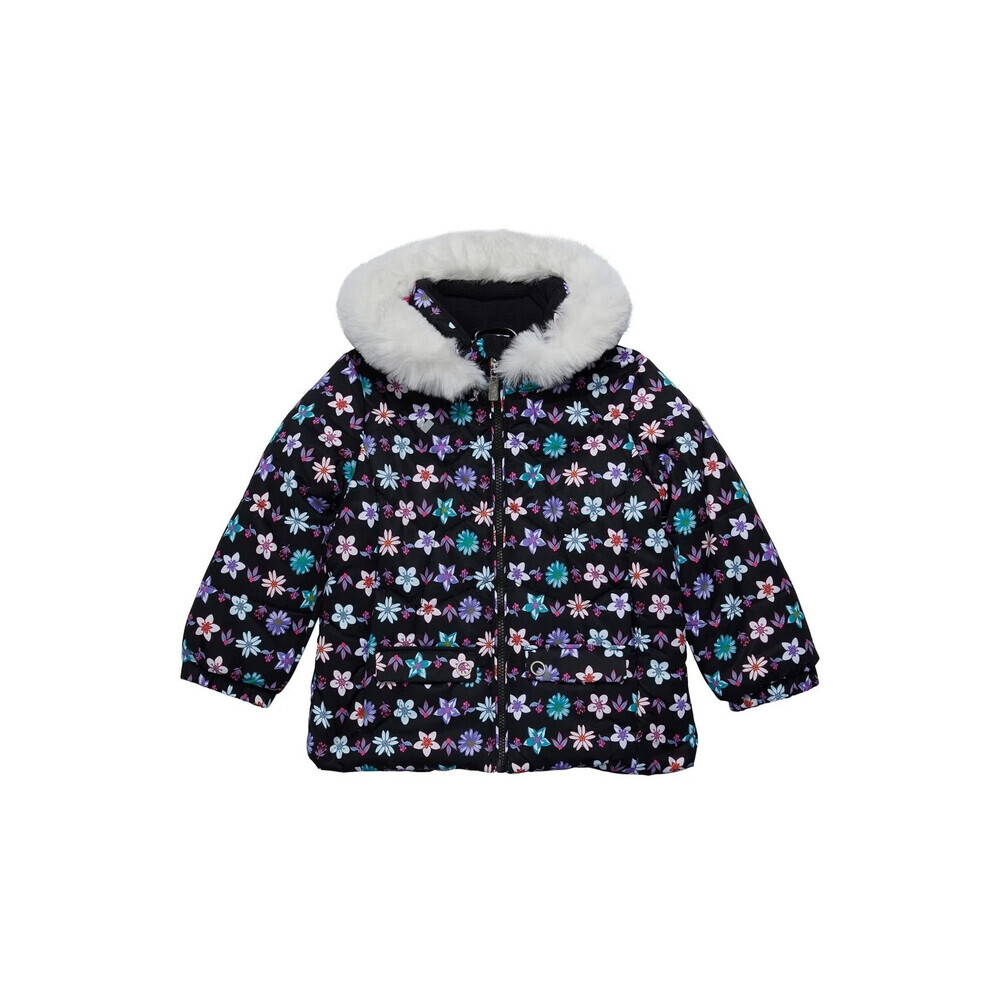 Obermeyer Roselet Jacket Girls 5 Black Floral Insulated Hooded Full Zip ERK1640